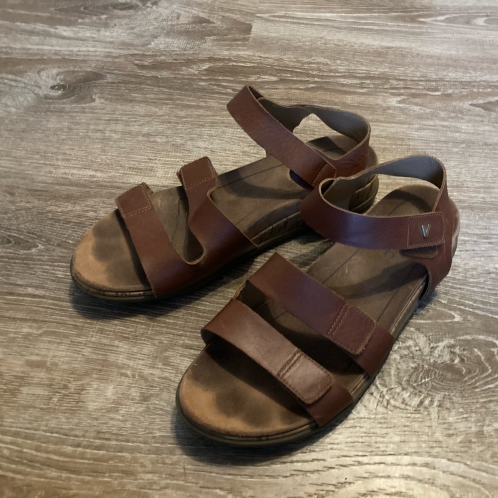 VIONIC Women’s Brown Leather COLLEEN Open Toe Strappy Comfort Sandal Size 8.5 US